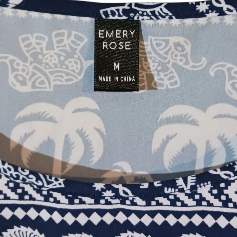 Tropical Tunic Top Empire Waist Blue & White Short Sl. Cool Loose Fit Women's M - Picture 4 of 5